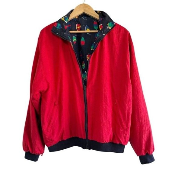 Vintage Duffel Sportswear Mens Sz L Blue Red Sailboats 3-In-1 Windbreaker Jacket - Picture 7 of 14